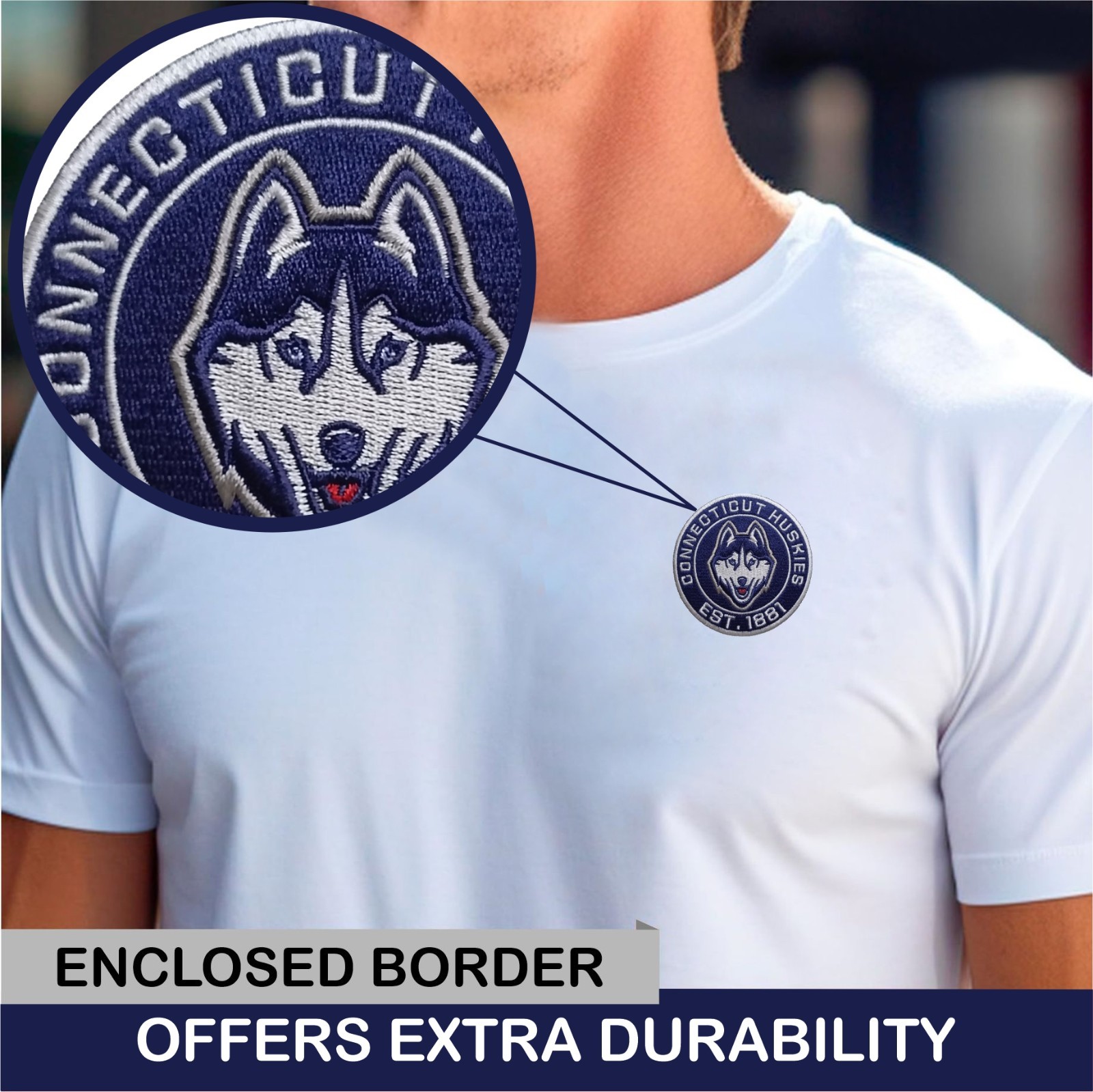Connecticut Huskies NCAA Team Logo Iron On Patch - Sew Patch - Embroidered Patch