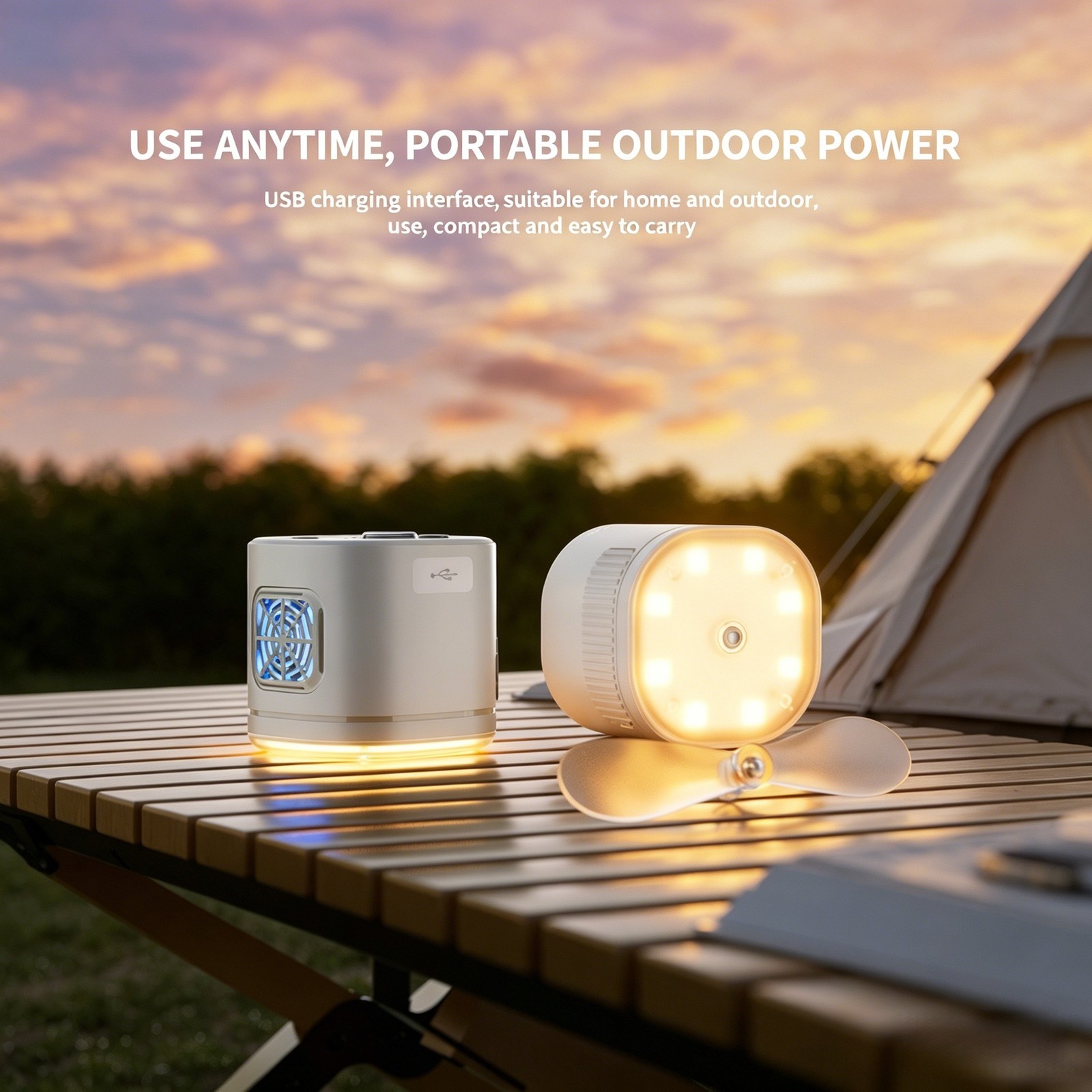 Portable Rechargeable Outdoor Lantern with Fan and White Warm Light Modes