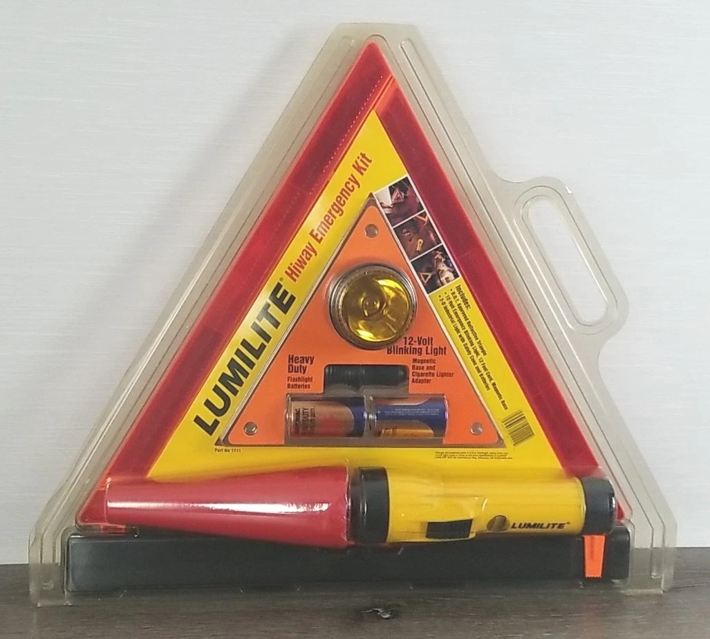 Vtg Lumilite Hiway Emergency Kit W/ High Vis Vest  12 Foot Cord D.O.T. Approved