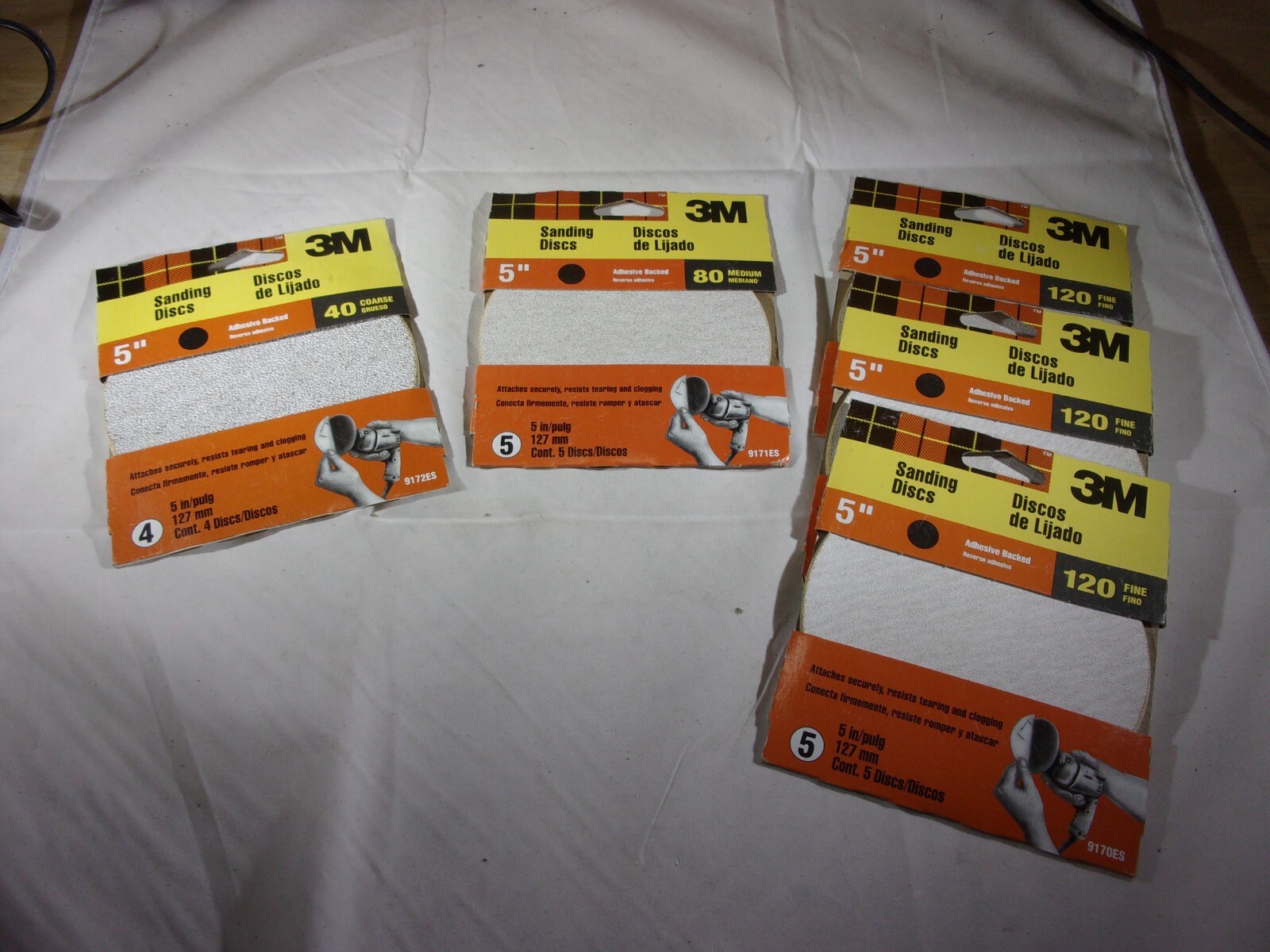 3M 5" ORBITAL SANDPAPER - ADHESIVE BACKED-NO HOLE (5 PKS - SEE DESCRIPTION )