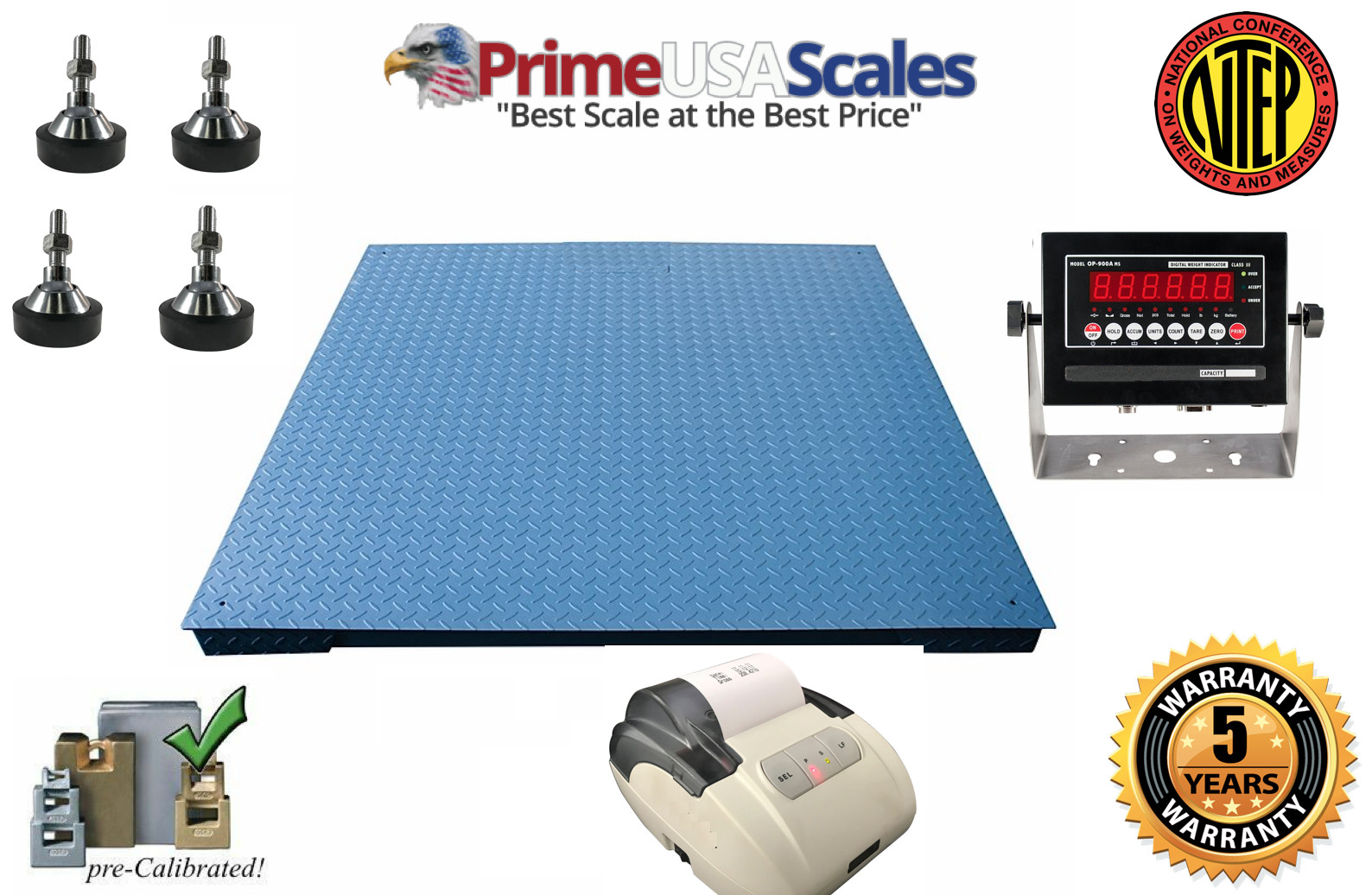 Prime USA NTEP 48" x 60" Floor Scale & Printer 5,000 lb x 1lb 5 YR Warranty