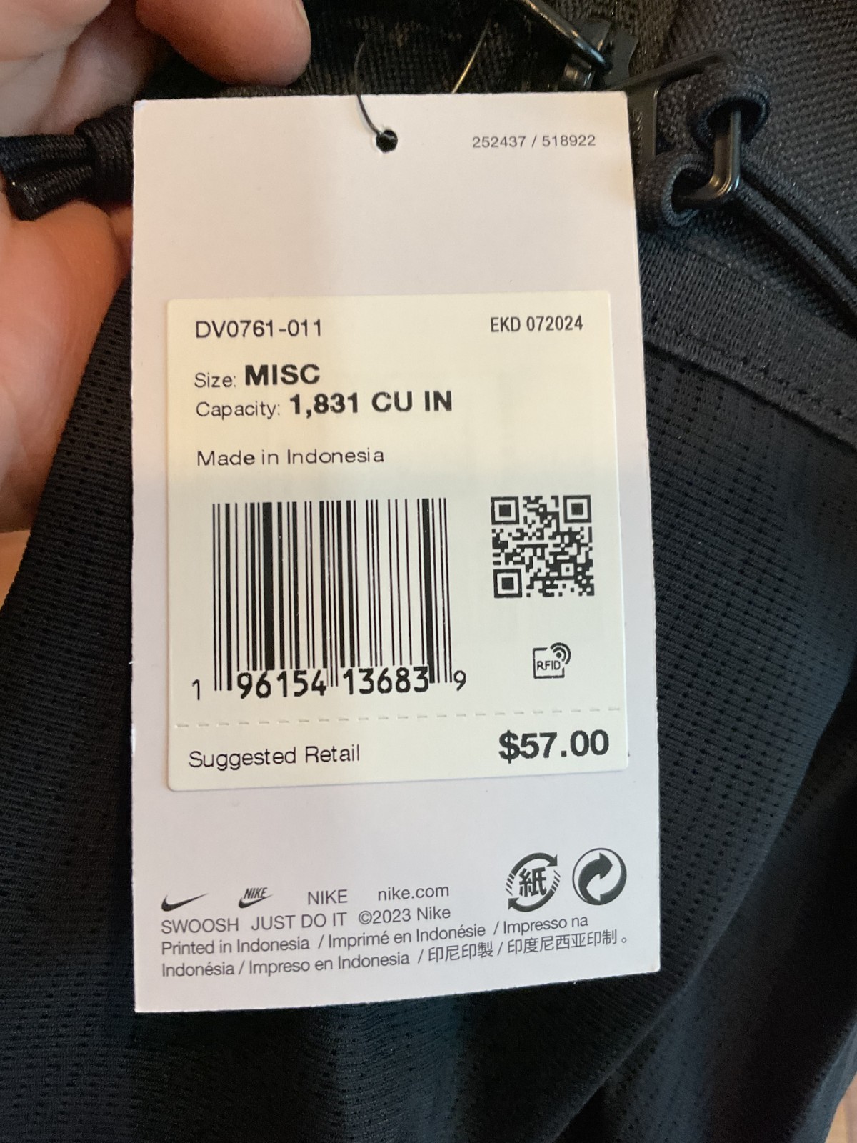 Nike DV0761 Academy Team Backpack in Black New