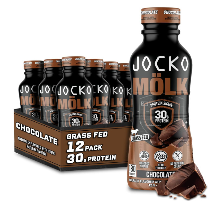 Jocko Molk Protein Shake Chocolate 30g 12oz 12Pk Grass Fed Keto