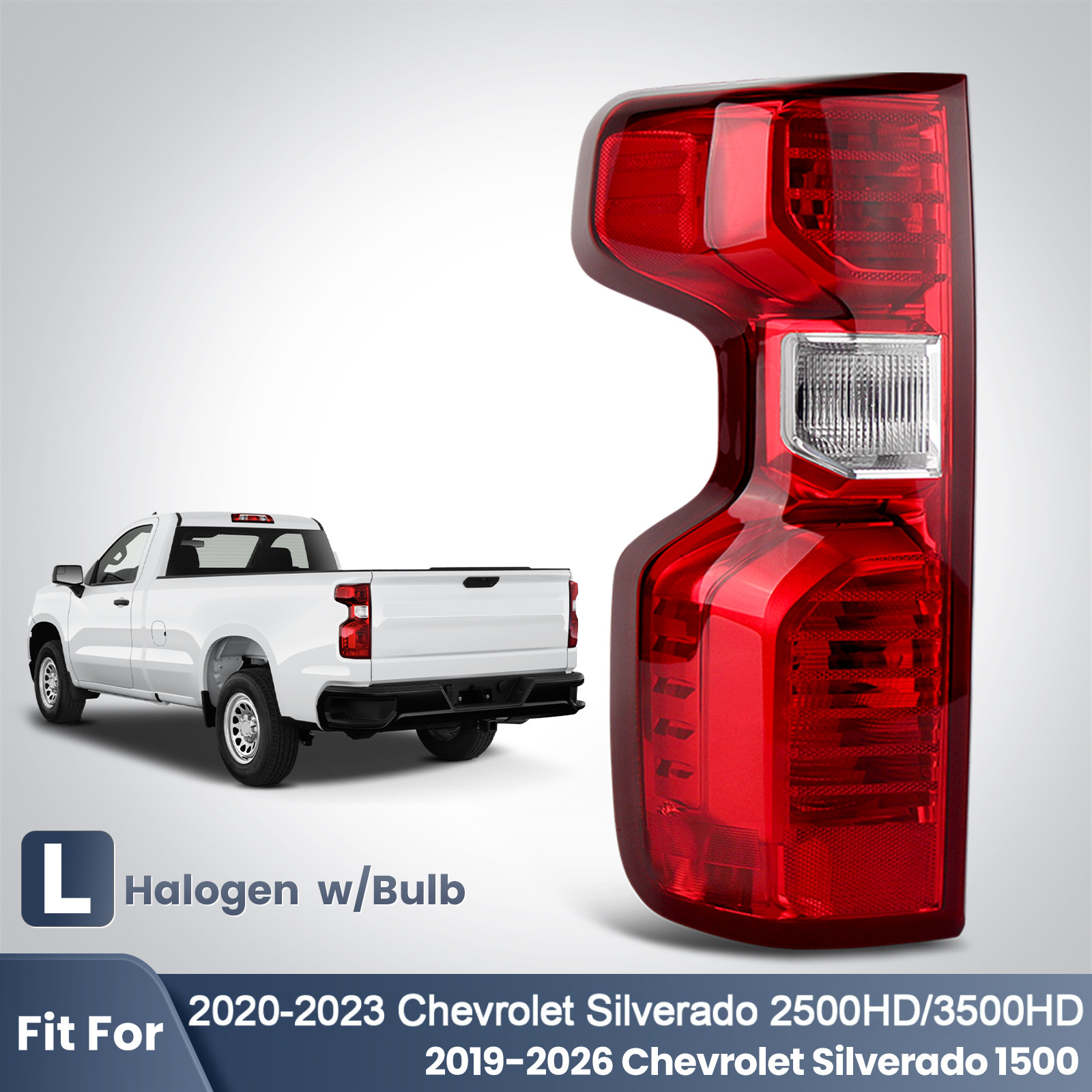 For 2019-2026 Chevrolet Silverado 1500 Halogen Taillight Left Driver W/Bulb