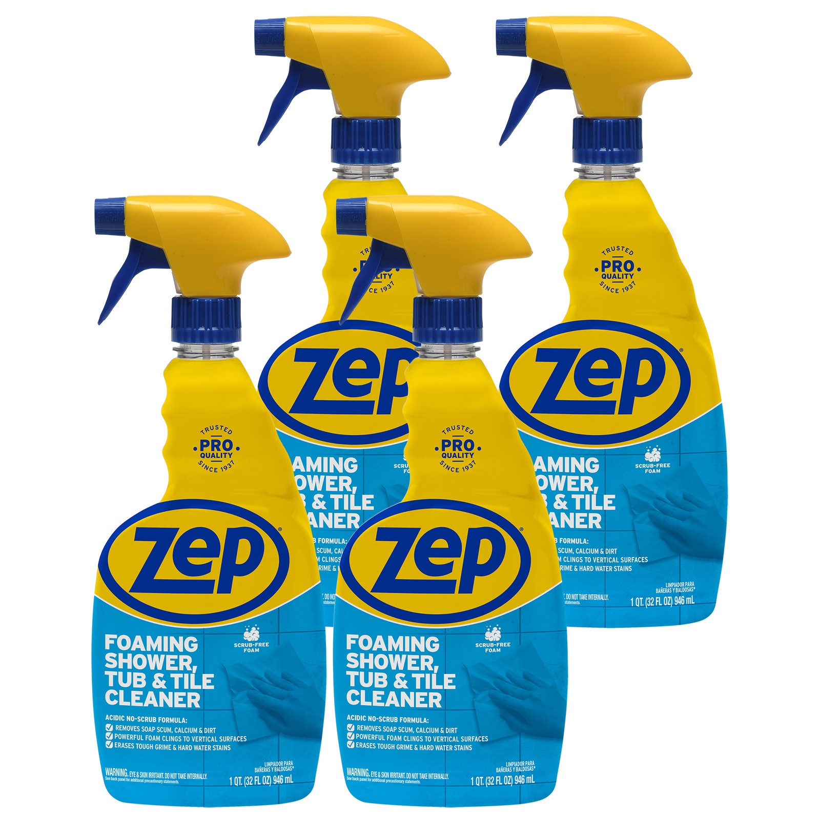 Zep Foaming Shower Tub and Tile Cleaner - 32 oz (Case of 4) ZUPFTT324 - No Scrub