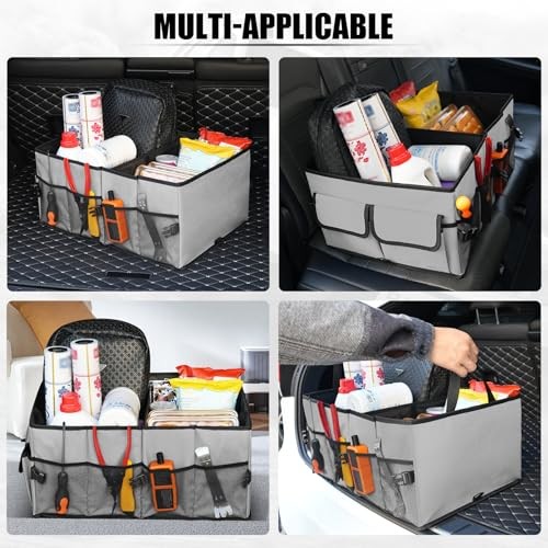 UYYE Auto Collapsible Trunk Organizer, 3 Large Compartments and 6 Pockets Grey