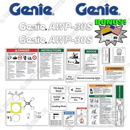 Fits Genie AWP-30S Decal Kit Aerial Lift - 7 YEAR 3M OUTDOOR VINYL! +BONUS