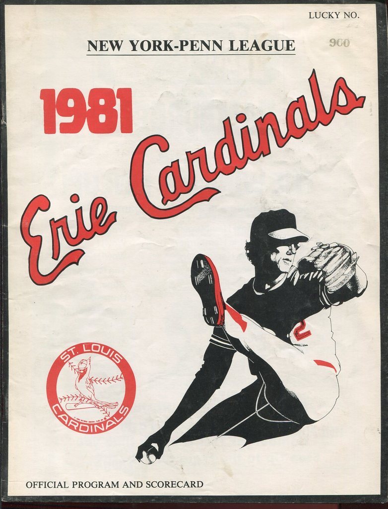 Program Baseball Minor Leagues 1981 Erie Cardinals Elmira Pioneer Red Sox