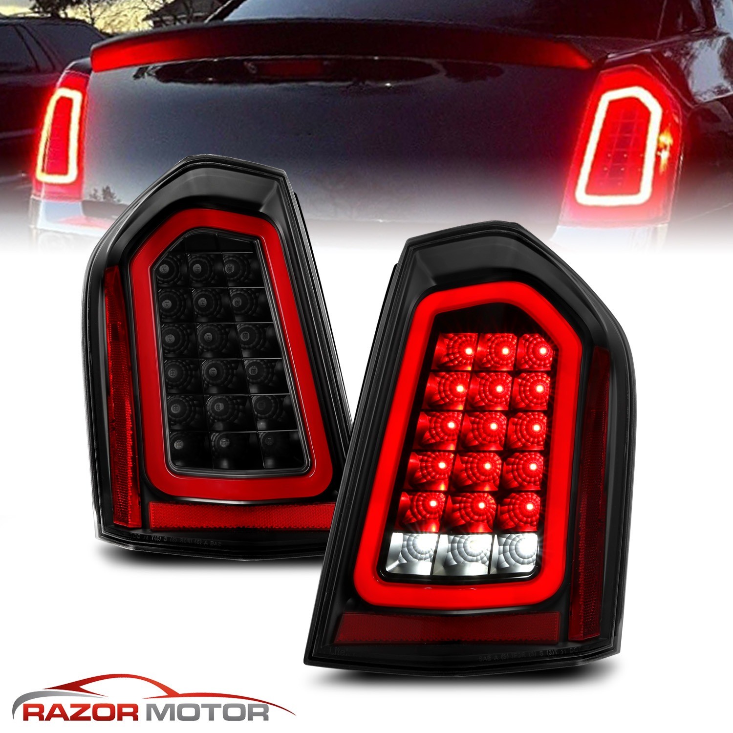 For 2011-2014 Chrysler 300 Black Full LED Taillights with LED Reverse / Signal