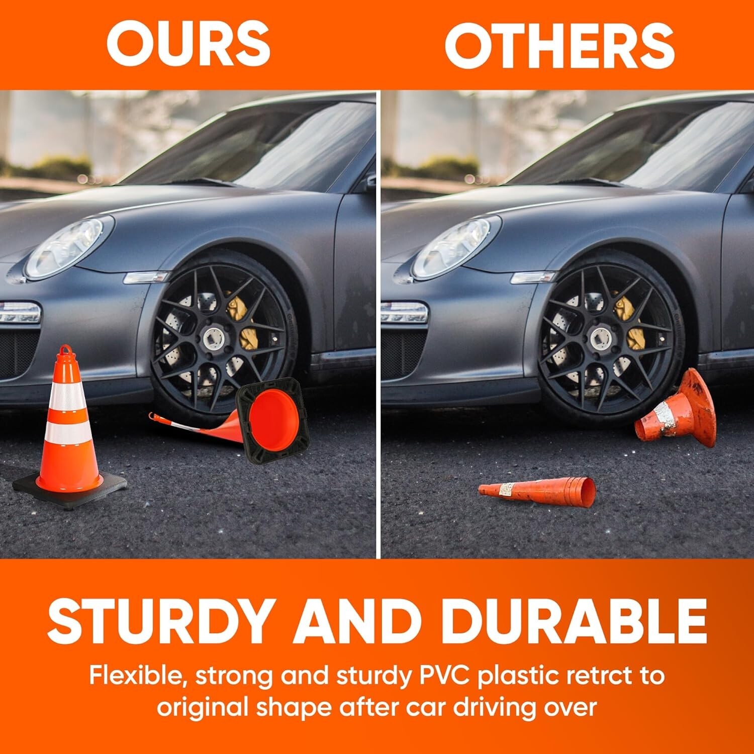 Pyle 18" PVC Cone - 10 Pieces High Visibility Structurally Stable