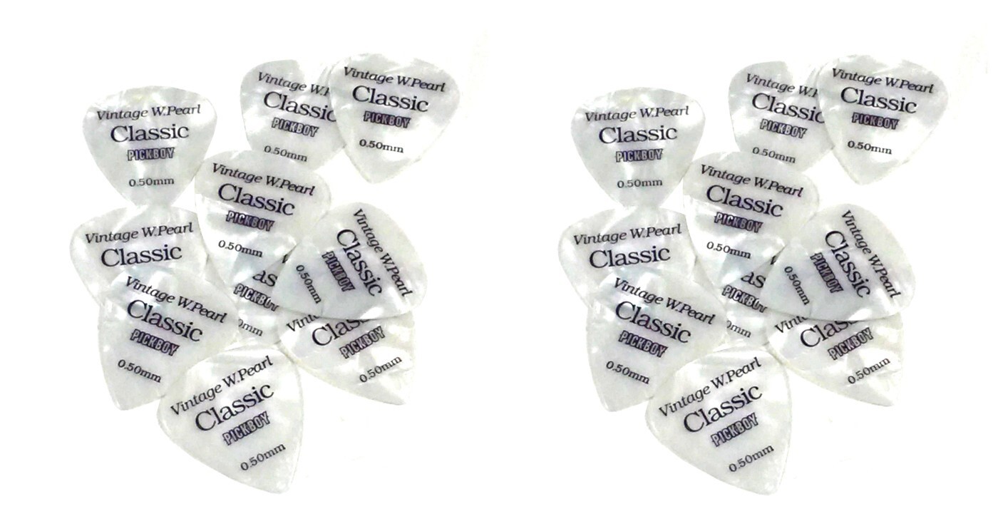 Pickboy Guitar Picks 20 Picks Celluloid Pearl 0.50mm Light White