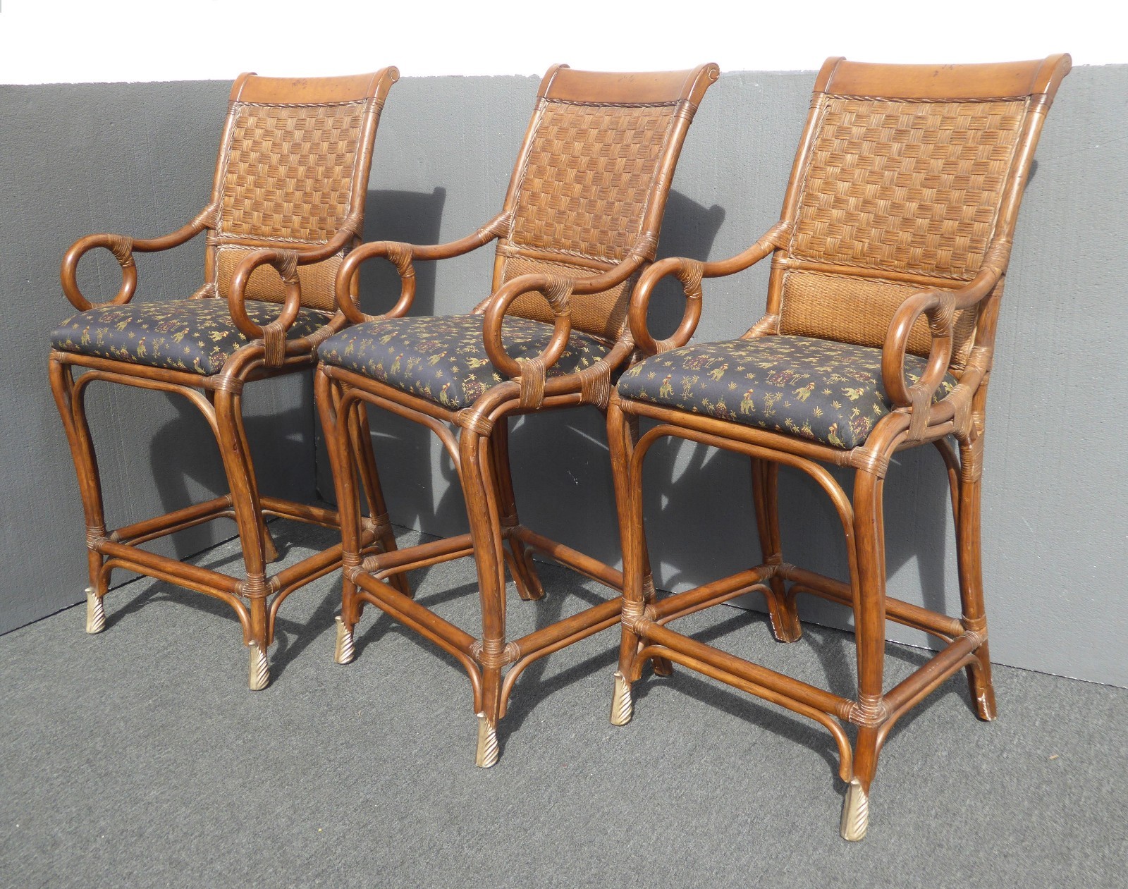 Vintage Bamboo Rattan Style Black & Brown Bar stools ~ Tommy Bahama Style