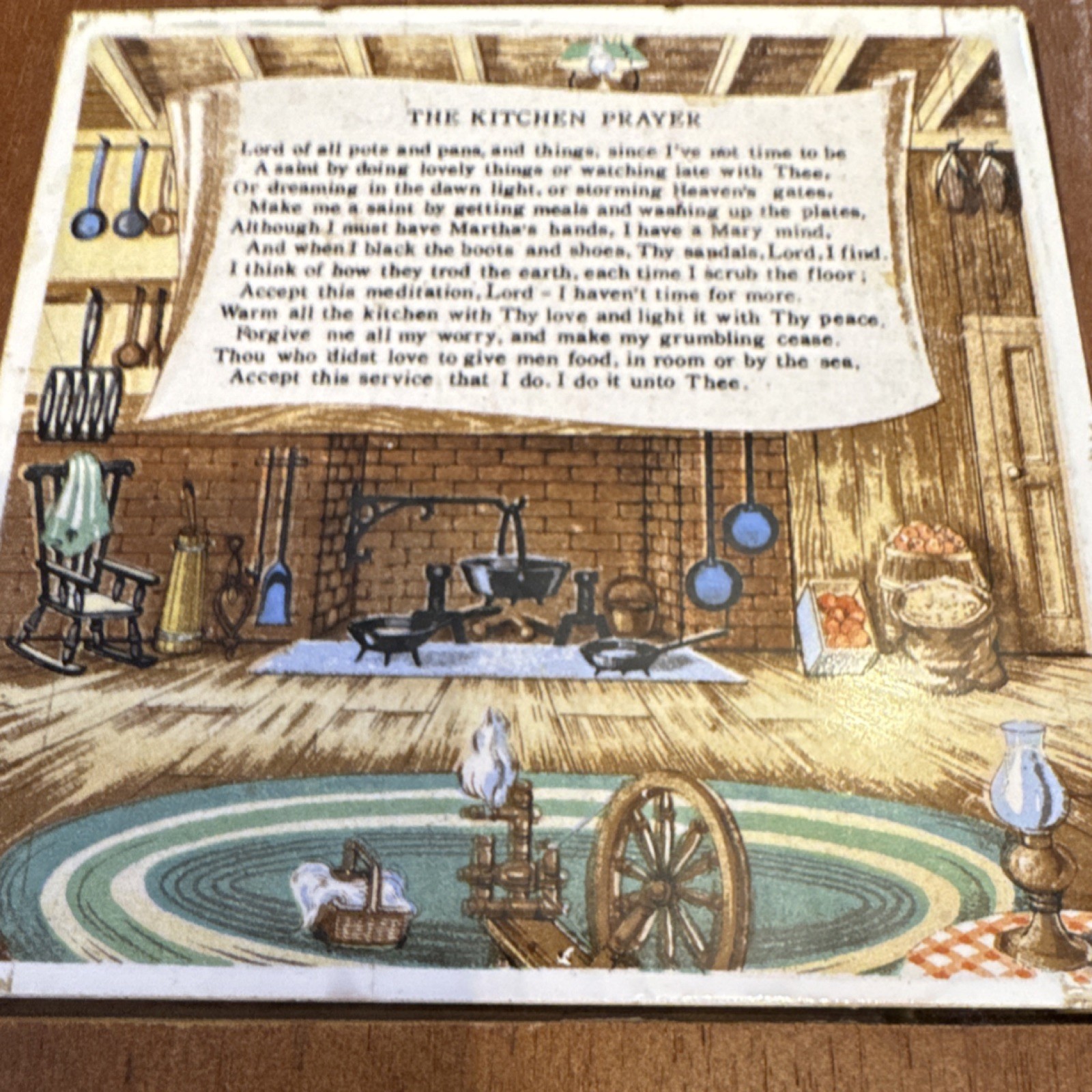 Wooden Decorative Wall Plaque with Kitchen Prayer and Rustic Kitchen Scene