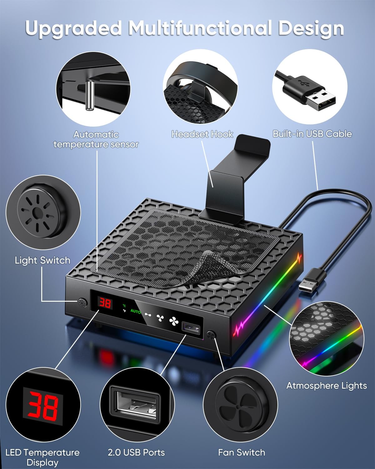 LED Display Cooling Fan Xbox X 9 RGB Adjustable Temp Cooler Light Switch