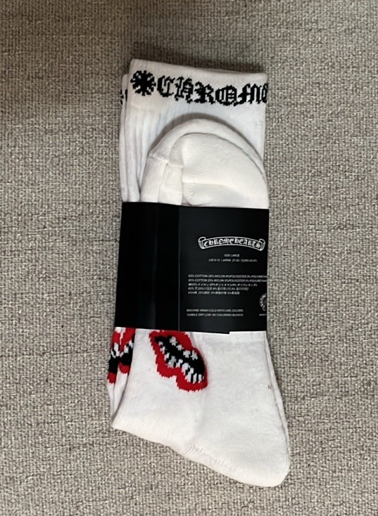 Chrome Hearts Women's Crew Socks White Red Lips Pattern Size L