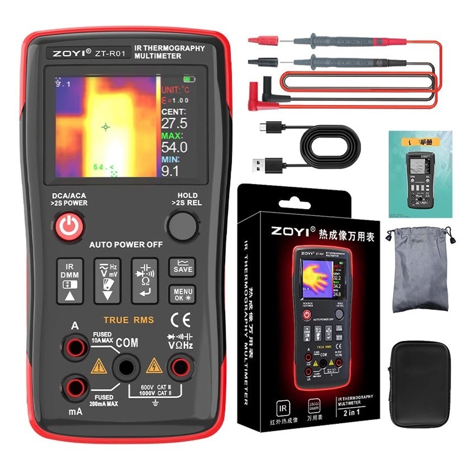 ZOYI ZT-R01 2-in-1 Handheld Thermal Imaging Multimeter – 32×32 IR, 4½-Digit