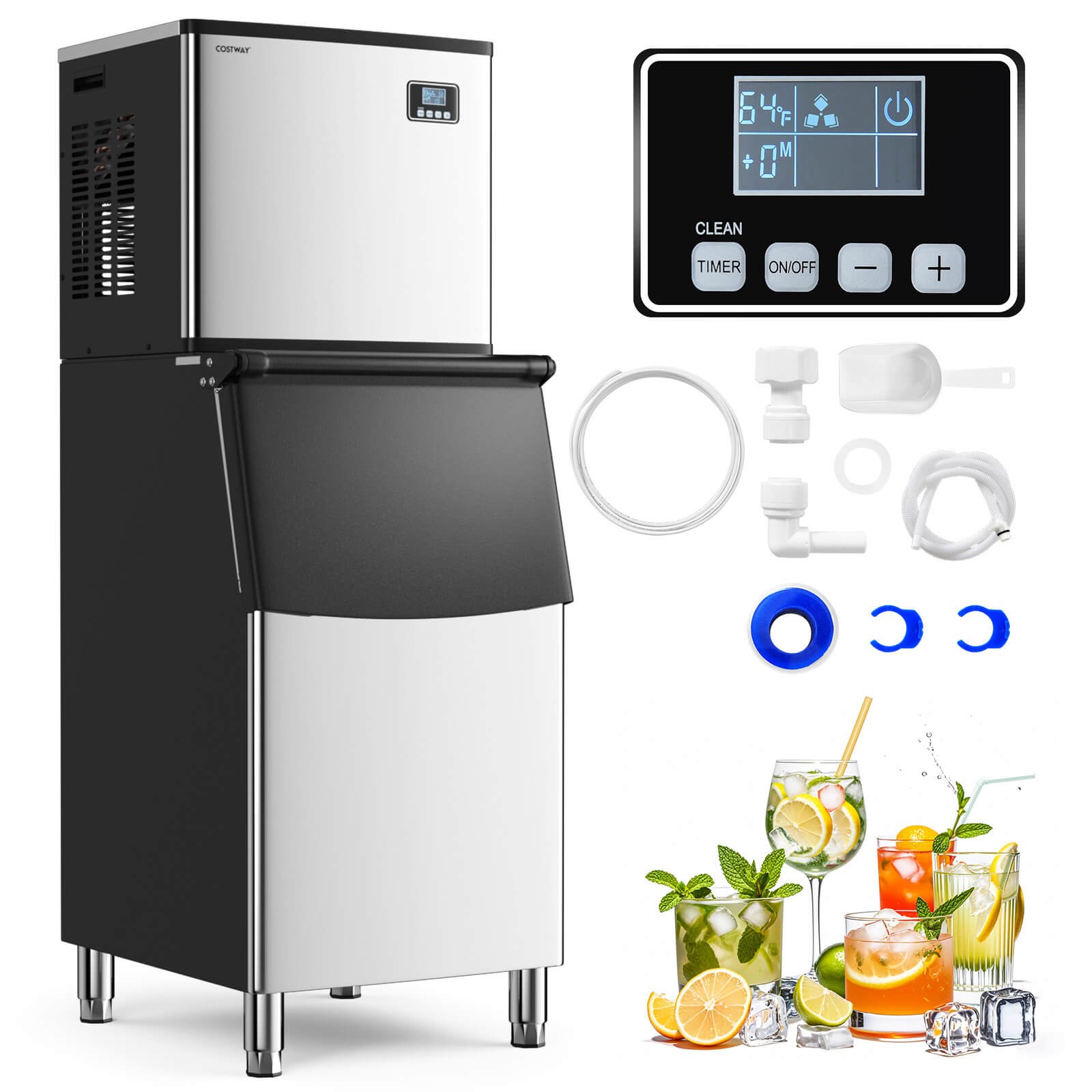 Commercial Ice Maker Machine 418 LBS/24H w/ 200 LBS Storage Bin for Restaurant