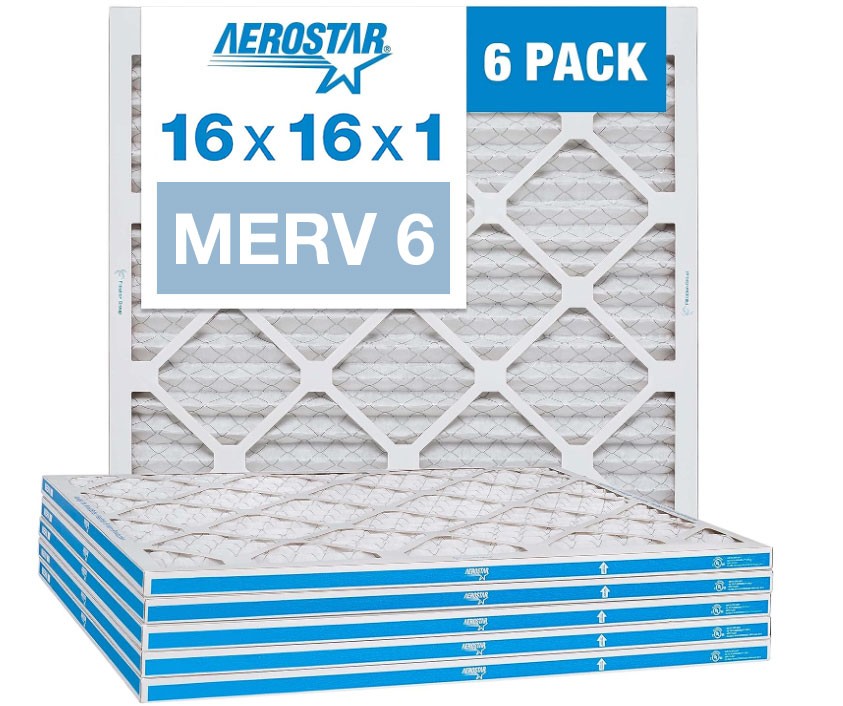 Aerostar 16x16x1 MERV 6 Pleated Air Filter, AC Furnace Air Filter, 6 Pack