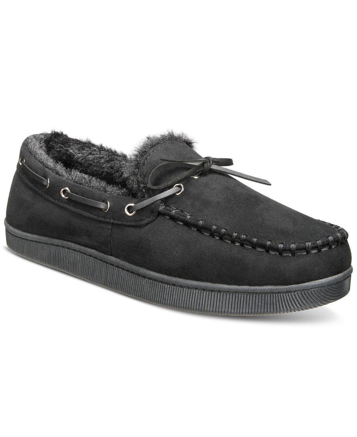 Club Room Men's Faux-Suede Moccasin  with Faux-Fur Lining Black Extra Large12-13