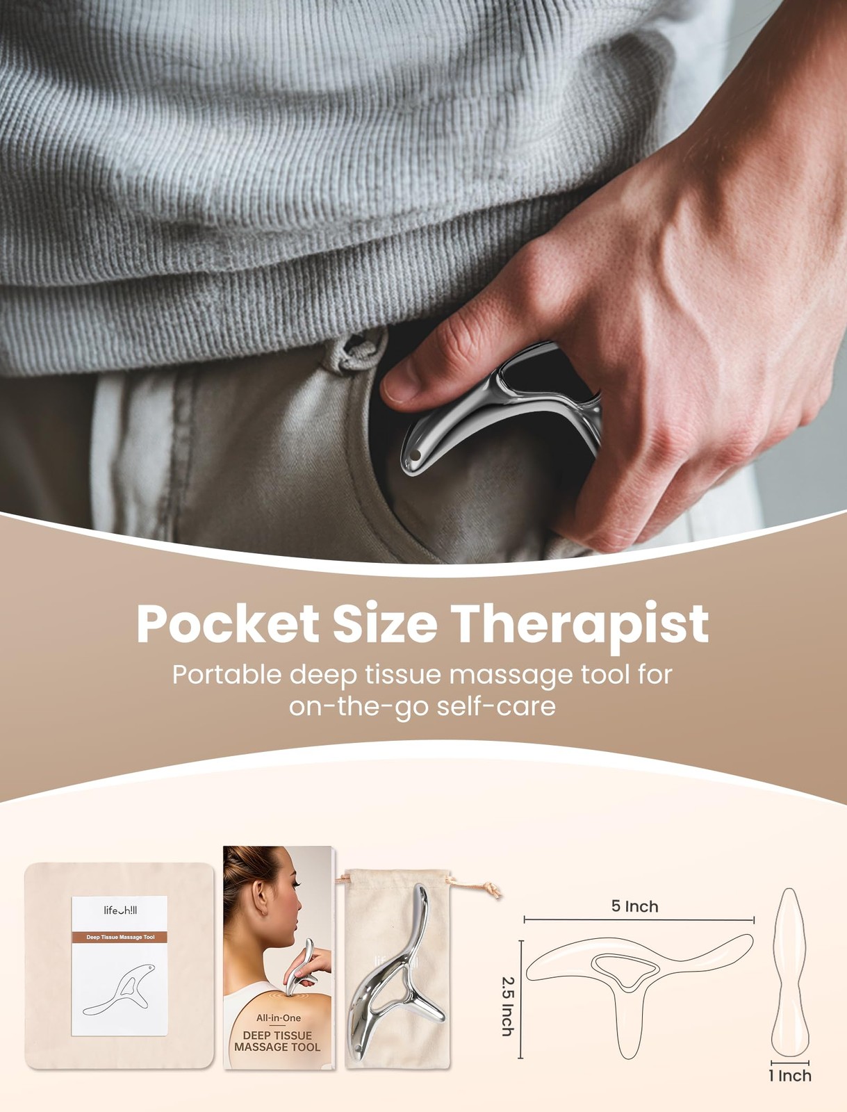 lifechill Trigger Point Massage Tool for Pain Relief Deep Tissue & 1, Silver