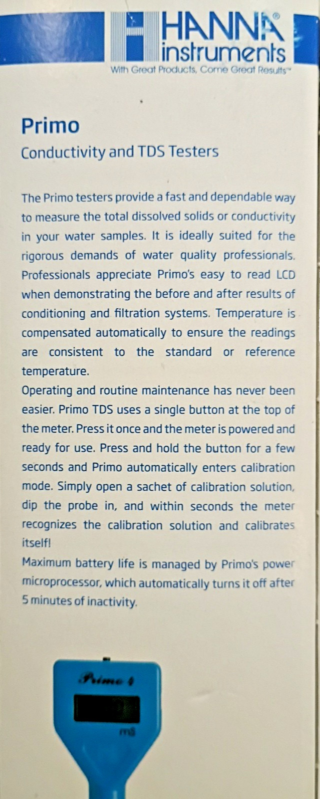 Hanna Instruments Primo EC and TDS Testers Conductivity Meter