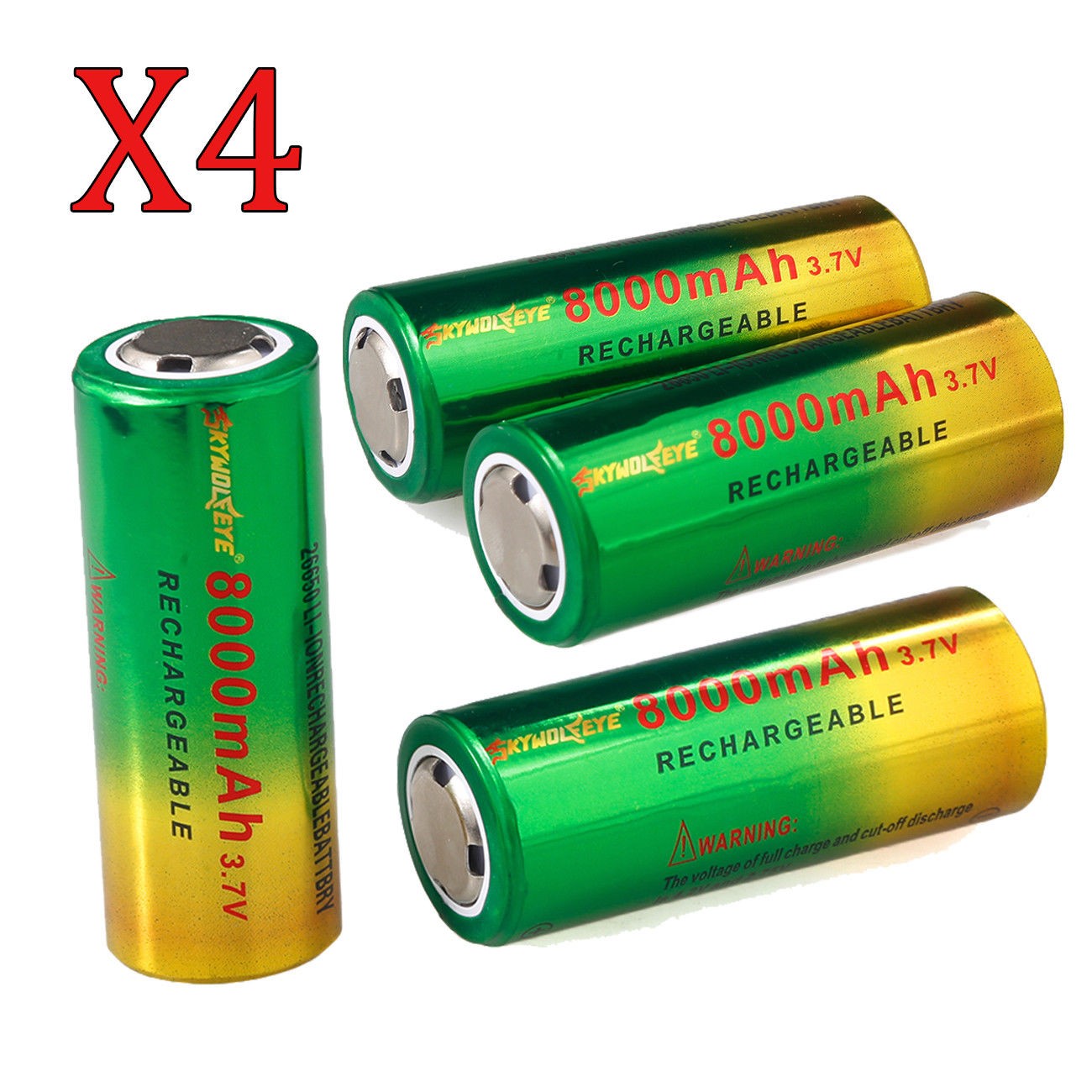 4pcs Skywolfeye 26650 Battery 3.7V Li-ion 8000 MAH Rechargeable Batteries Cell