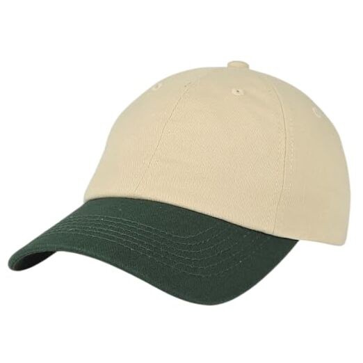 Two Tone Classic Dad Hat – 100% Cotton, Adjustable One Size Stone Dark Green