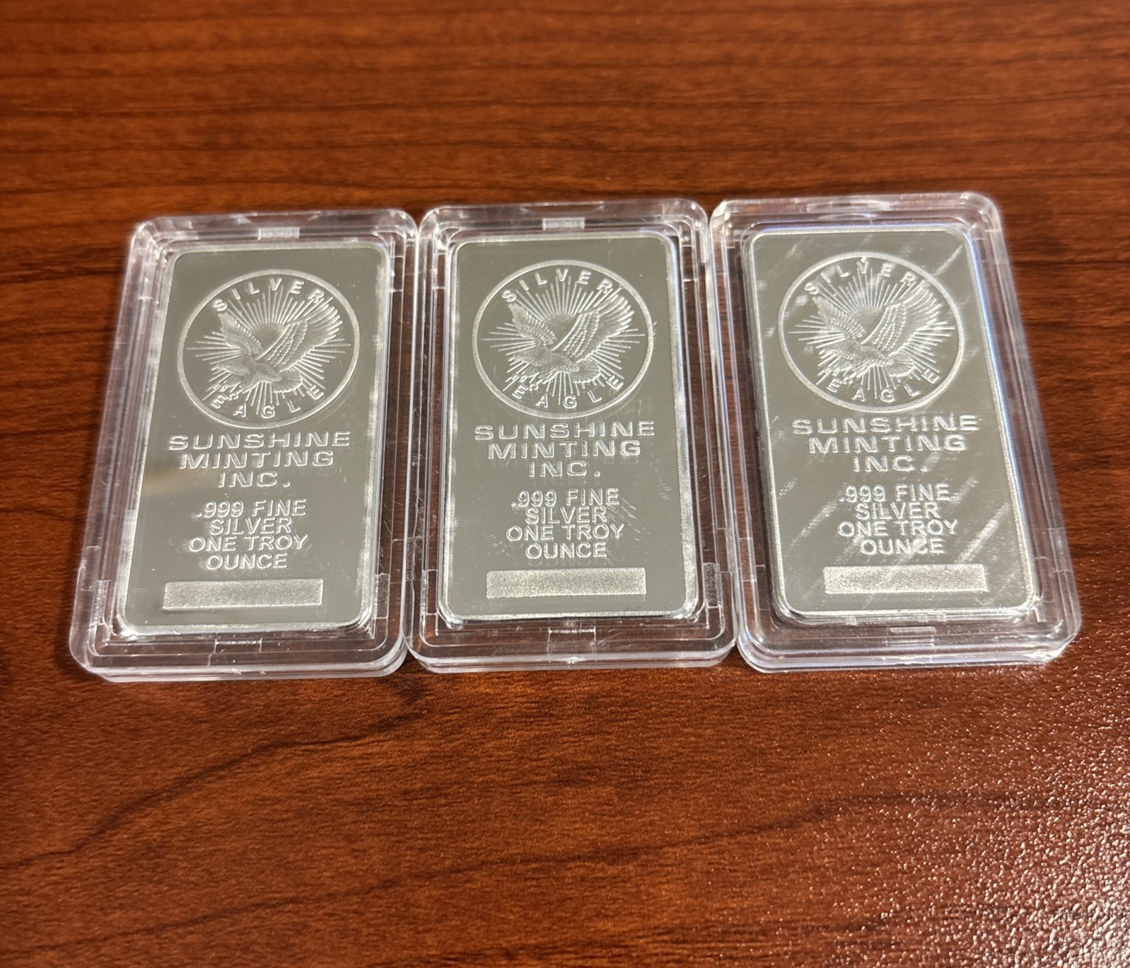 Lot of 3 - 1 Troy oz Sunshine Mint .999 Fine Silver Bar Mint Mark In Case.