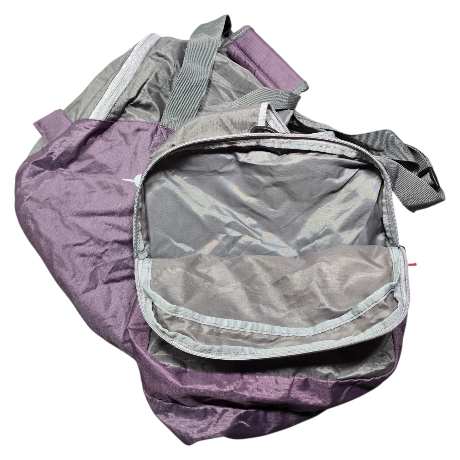 Eddie Bauer Rippac Duffel Bag Ripstop Fabric Lightweight Packable Grey Purple