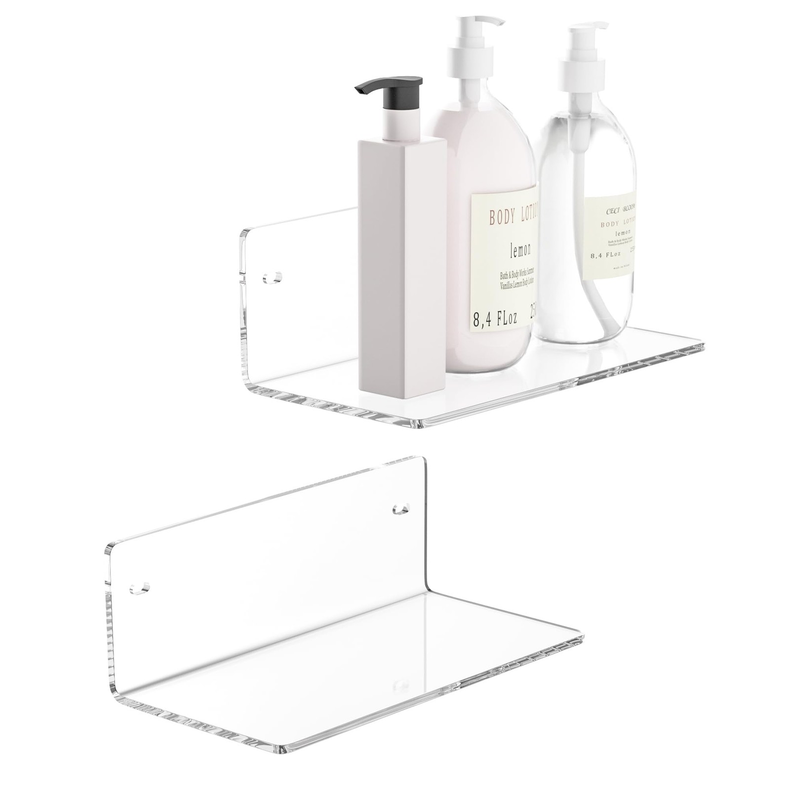 2 PCS 8 Inch Clear Acrylic Small Floating Shelf Wall Organizer 4 Inch Depth