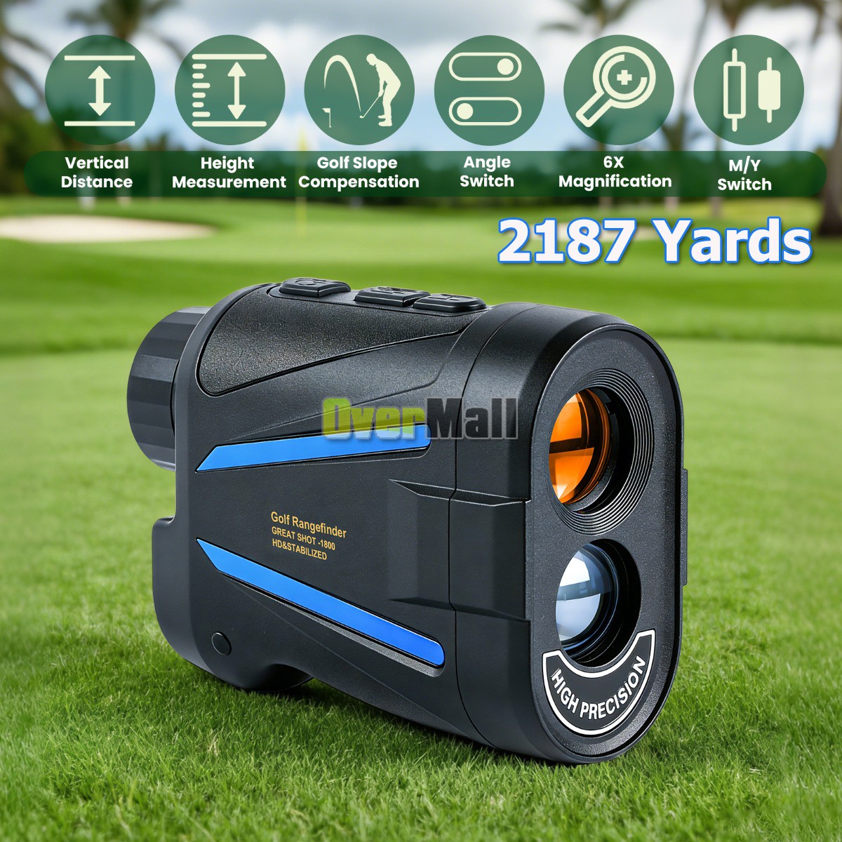 2187 Yard Golf Rangefinder Slope 6X Magnification Laser Range Finder with Magnet