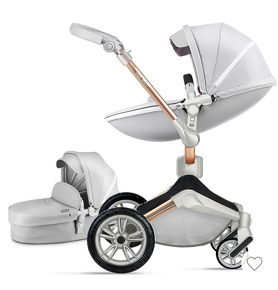Hot Mom 2-in-1 Baby Stroller w/360° Bassinet, rotation PU leather Lock Gray New