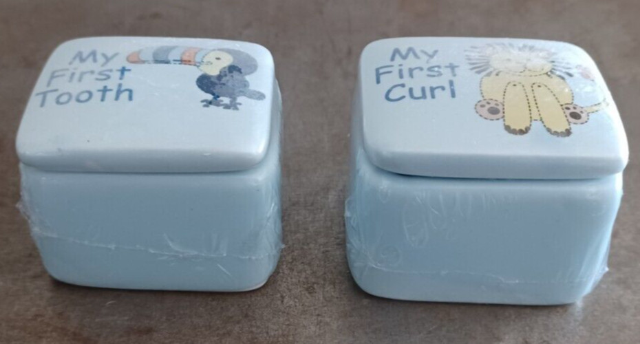 2 Ceramic Keepsake Boxes First Tooth First Curl 2"x1.75"