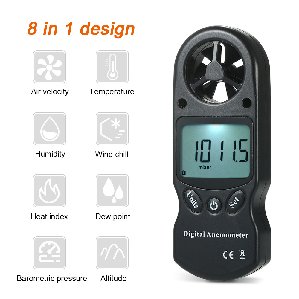 8 in 1 Handheld Digital Anemometer Wind Speed/Temperature/Humidity/Wind Chill