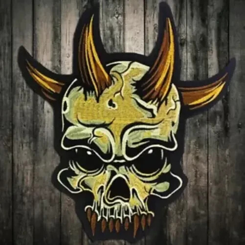 Skull with horns patch for bikers, motoclub jacket, Large patch, Back patch