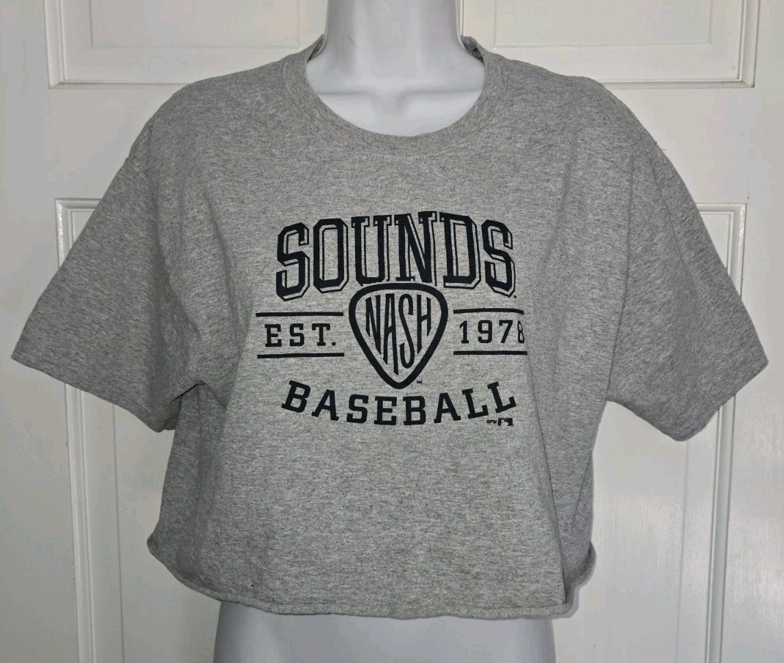 NASHVILLE SOUNDS MILB heather Gray Poly Cotton Cropped Logo T-shirt. S NWOT