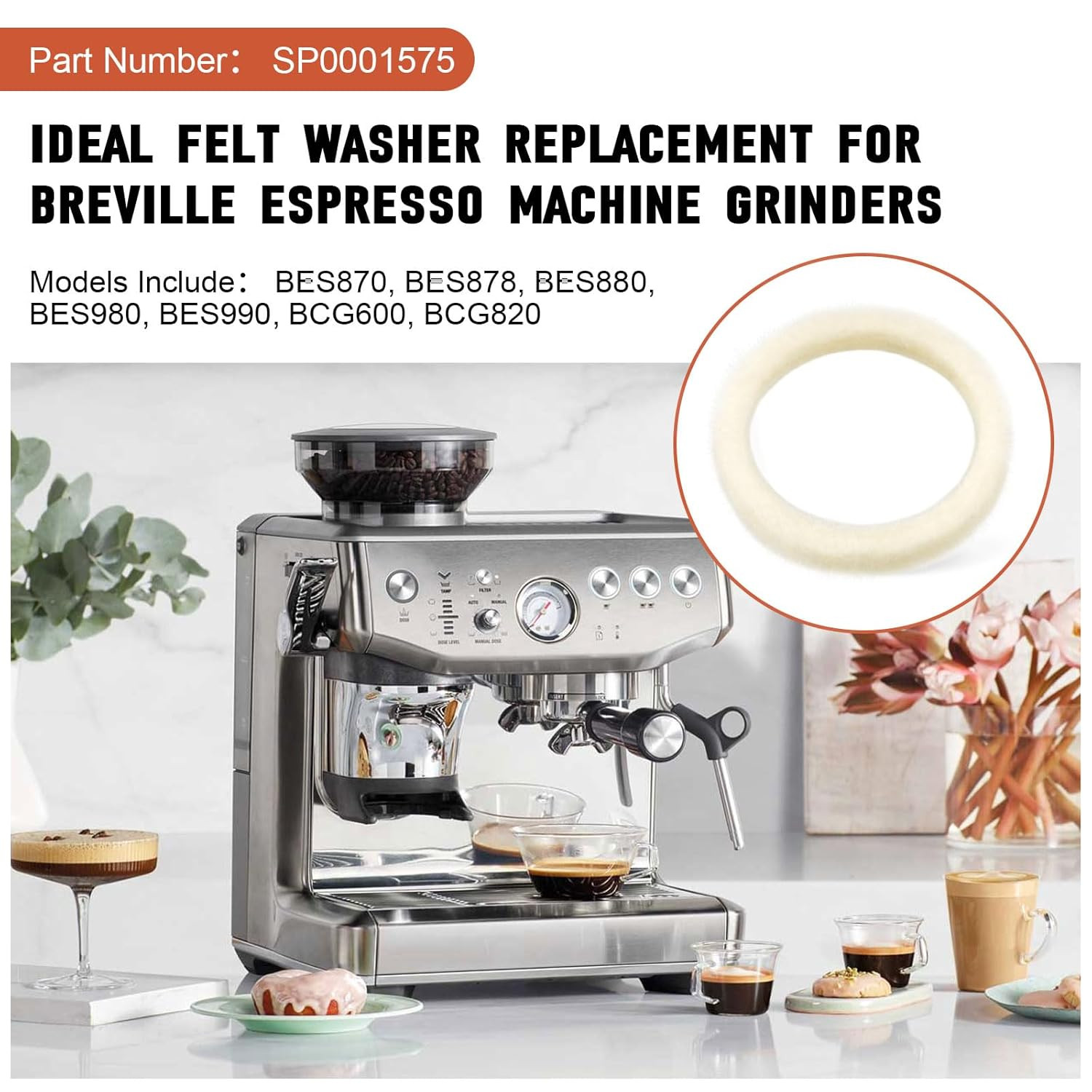 Felt Washer Lower Burr for Breville Espresso Machine Grinders BES870XL, SP000157
