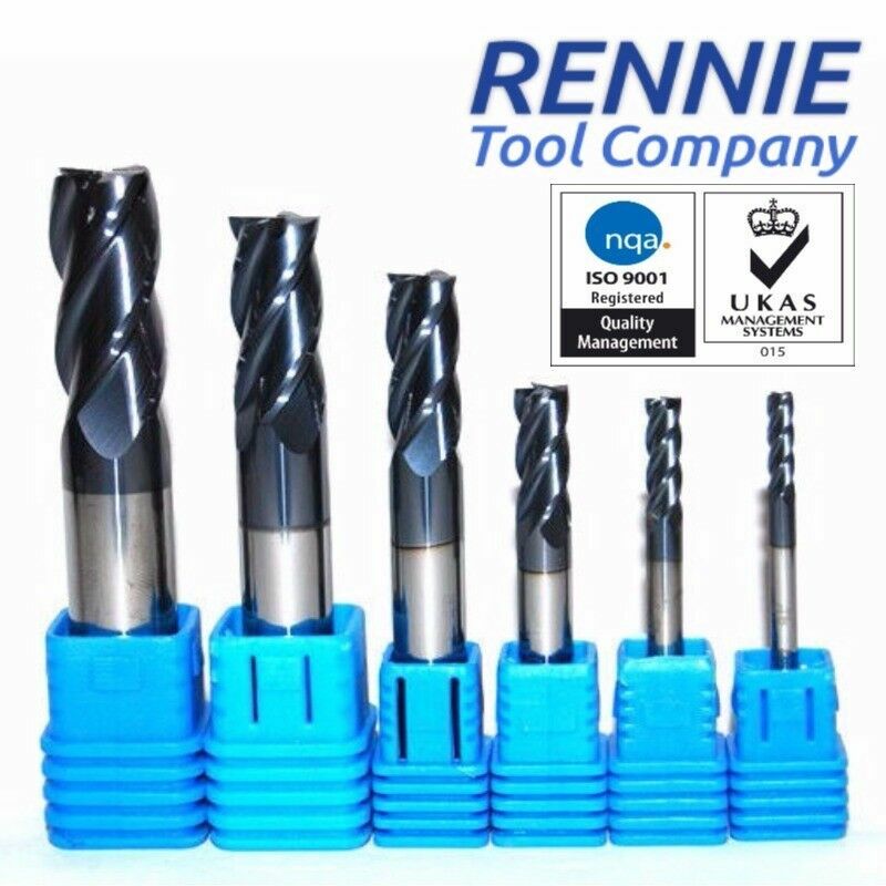 Solid Carbide 4 Flute Slot Drills TiAlN Coated. Sizes 1mm - 16mm End Mills