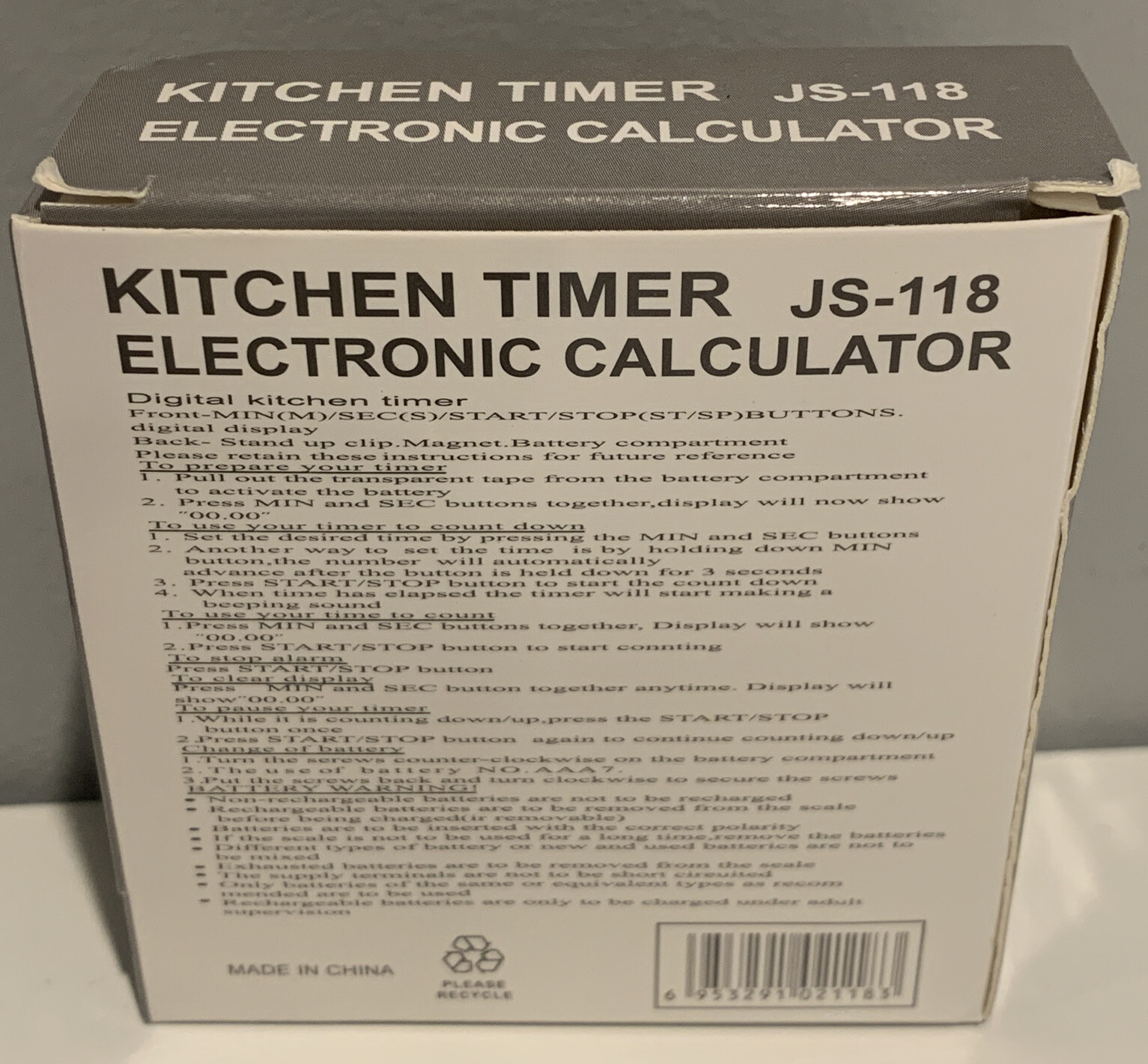 Kitchen Timer Electronic Calculator JS118 Blue