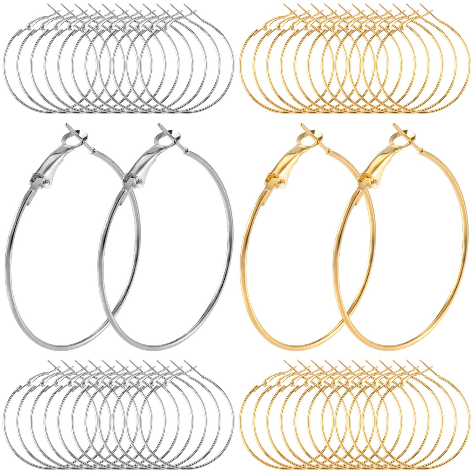 48pcs Hoop Earrings Findings, Hypoallergenic Round Earring Loop, Open Beading E