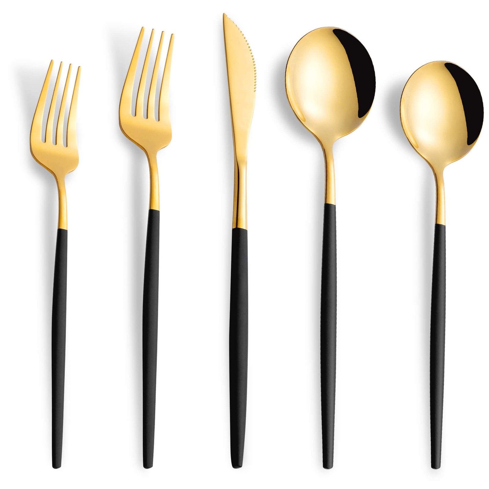 20 Piece Black Gold Silverware Set,Stainless Steel Flatware Cutlery Set Servi...