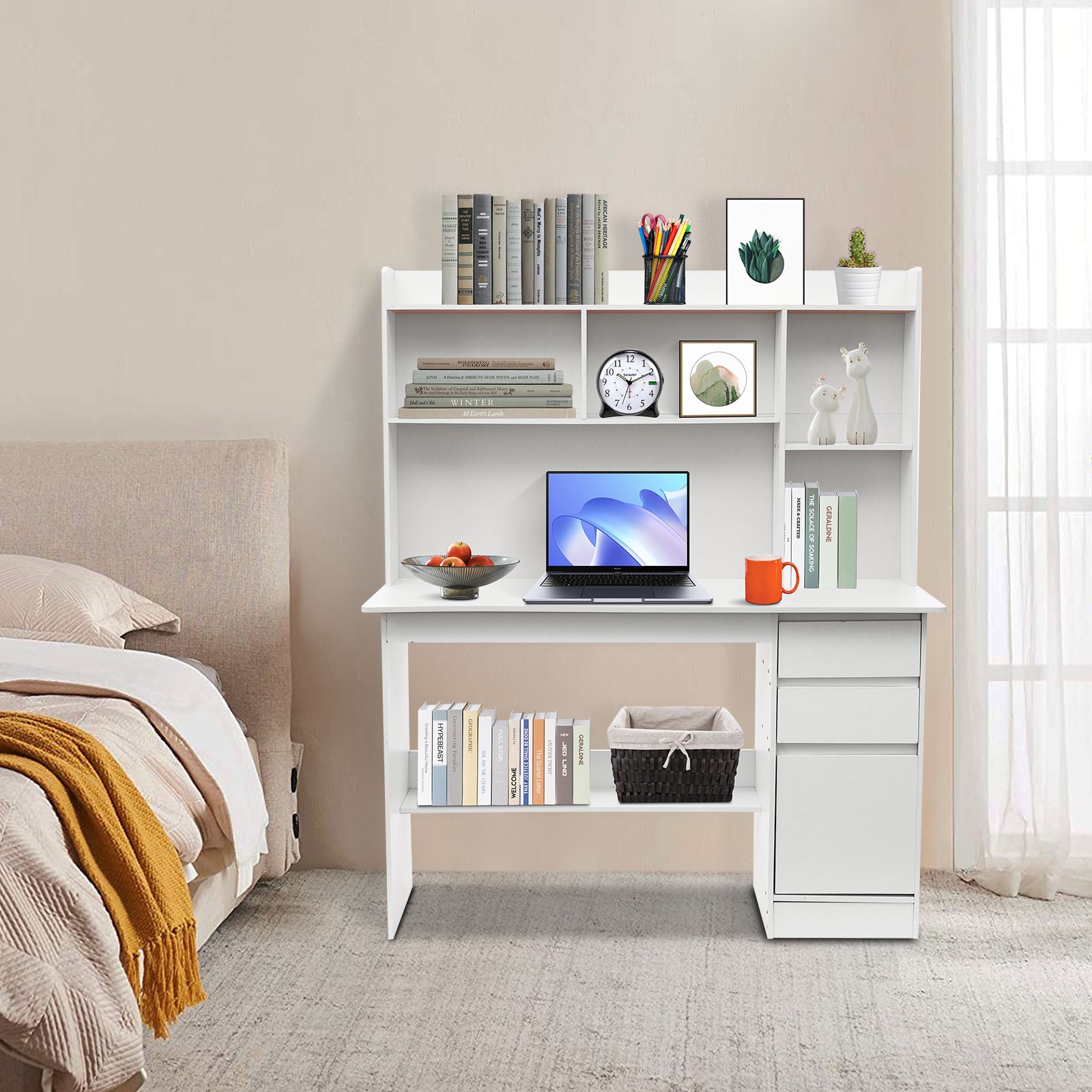 2 Drawers Home Office Desk, Modern Computer Desk, Rectangular Wood Office Desk