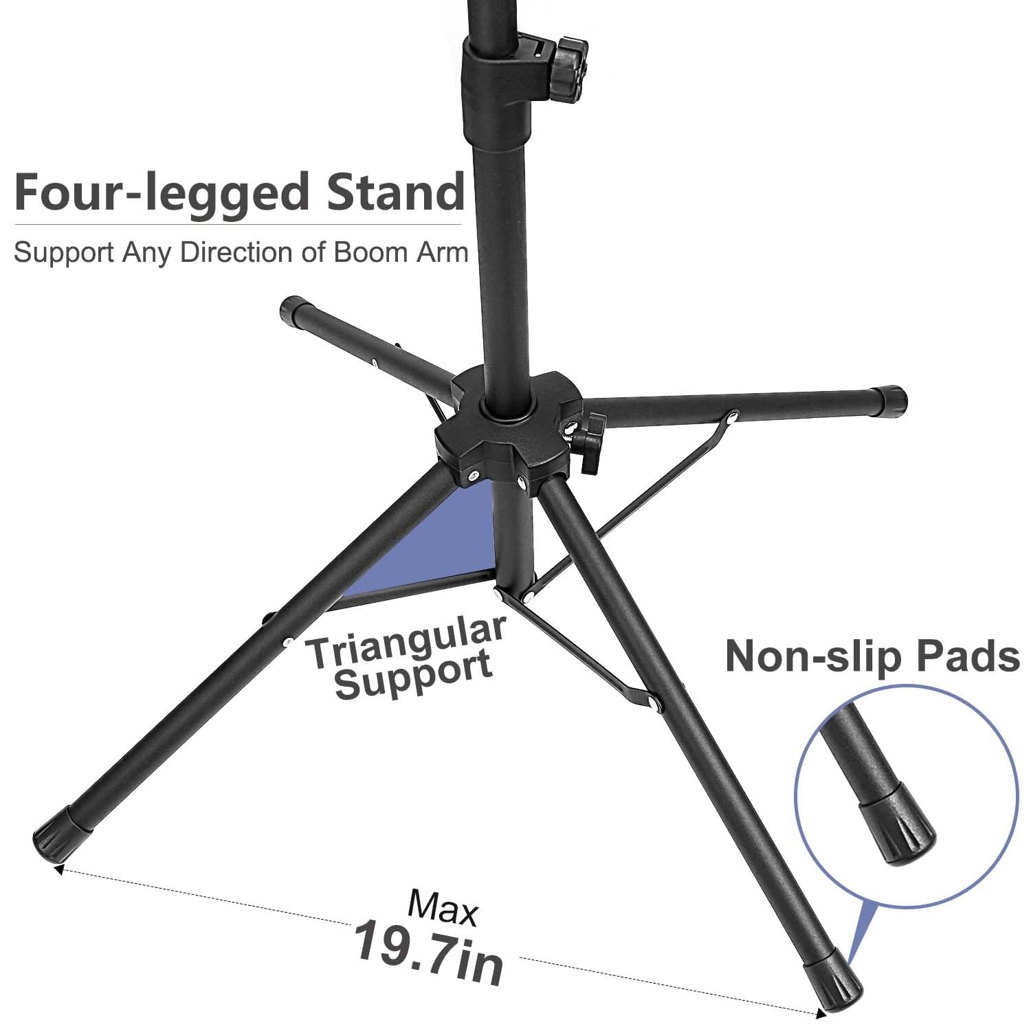 Boom Mic Stand with Tablet & Phone Holder Height Adjustable Four legged + 2Clips