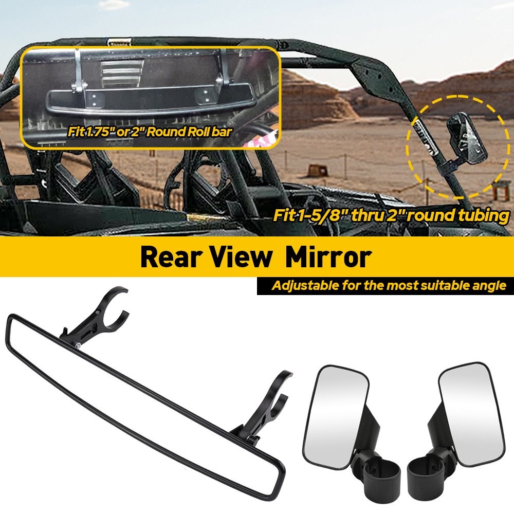 2???Clamp Side & Rear View Mirrors Set For Polaris RZR 800 XP1000 900 Yamaha UTV