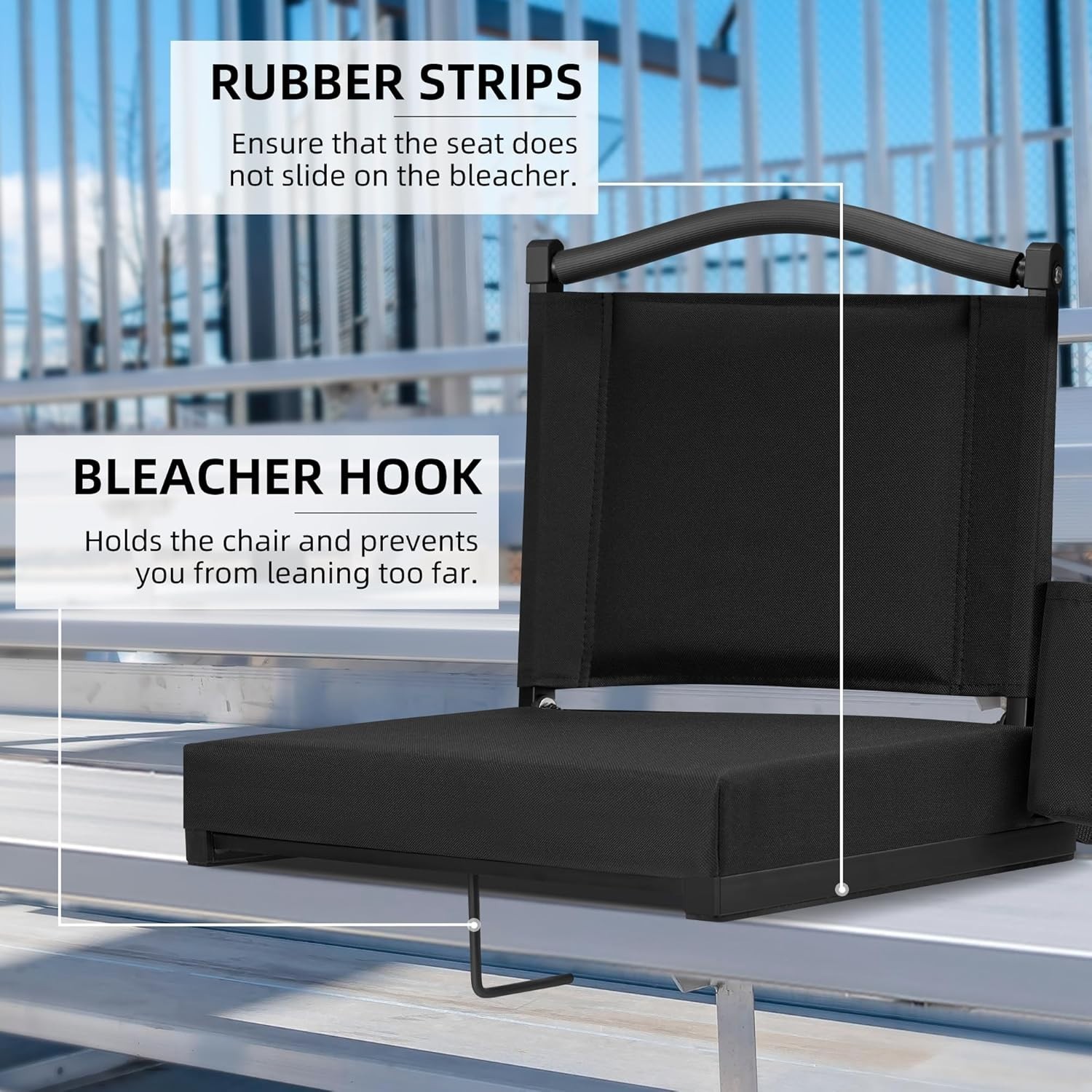 Portable Bleacher Chair with Cup Holder & Shoulder Strap - Comfortable Support