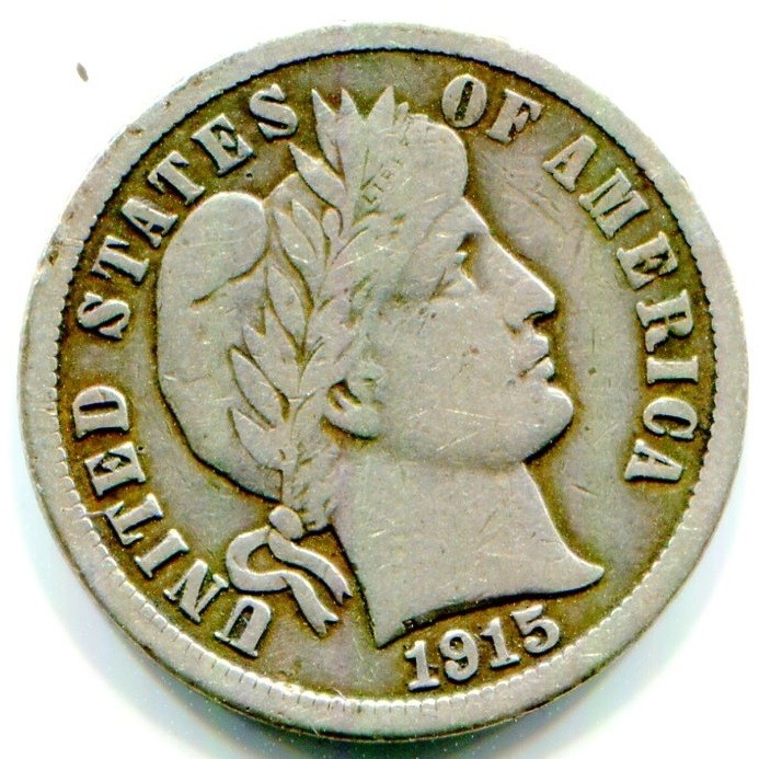 1915 Silver Barber Dime !!  Full Liberty !!