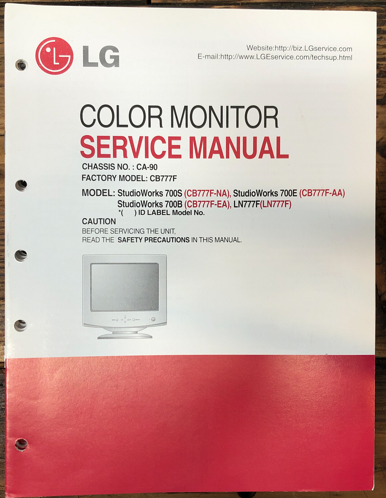 LG Studioworks 700S 700B 700E LN777F Monitor  Service Manual *Original*