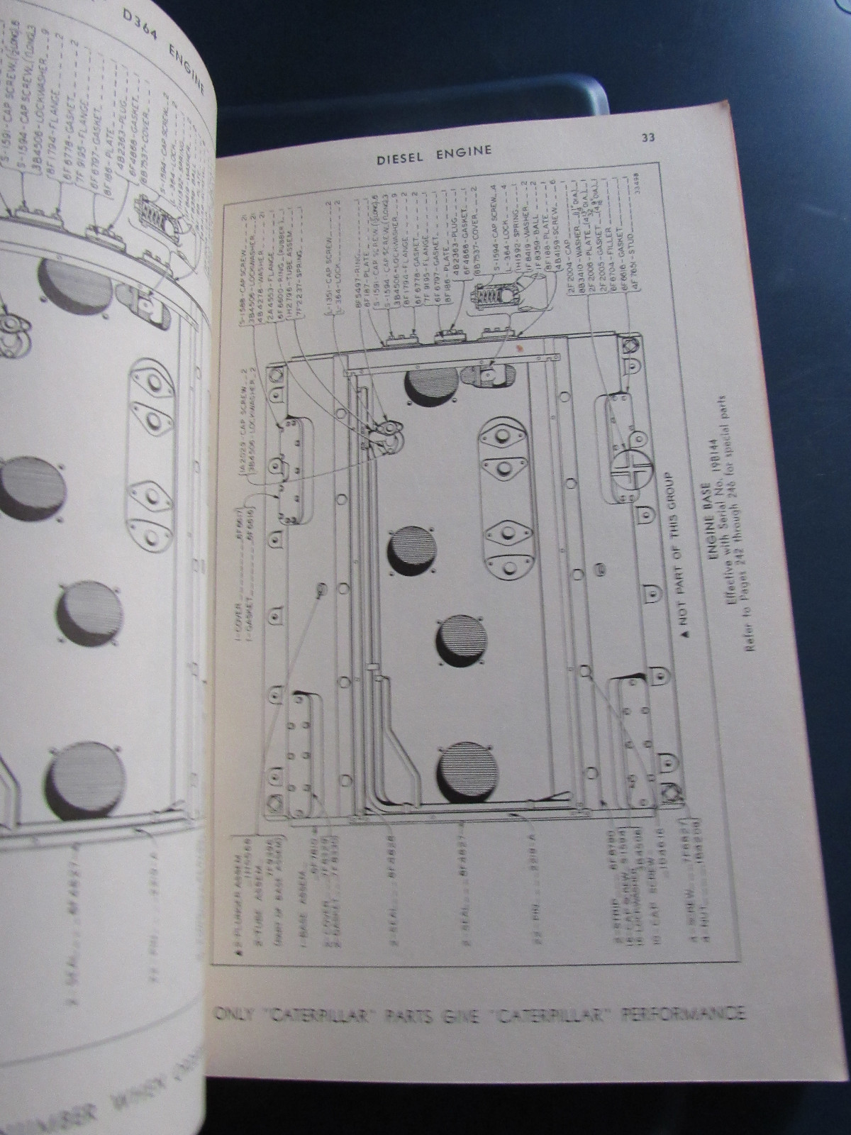 1953 Cat Caterpillar Tractor Co D364 Engine Parts Catalog Serial # 1981 - 198183