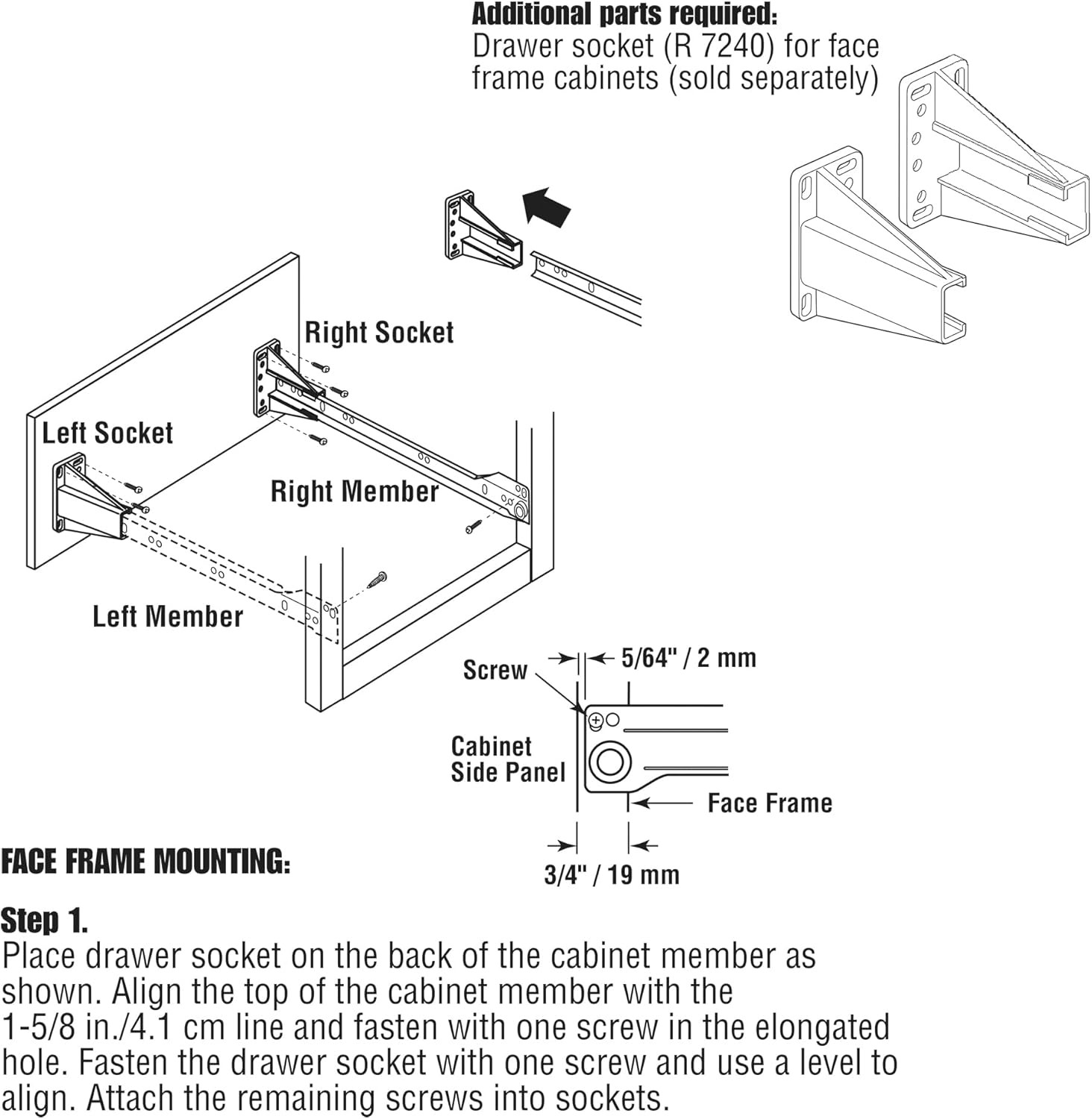 R 7211 Drawer Slide Kit – Replace Drawer Track Hardware – Self-Closing Design –F