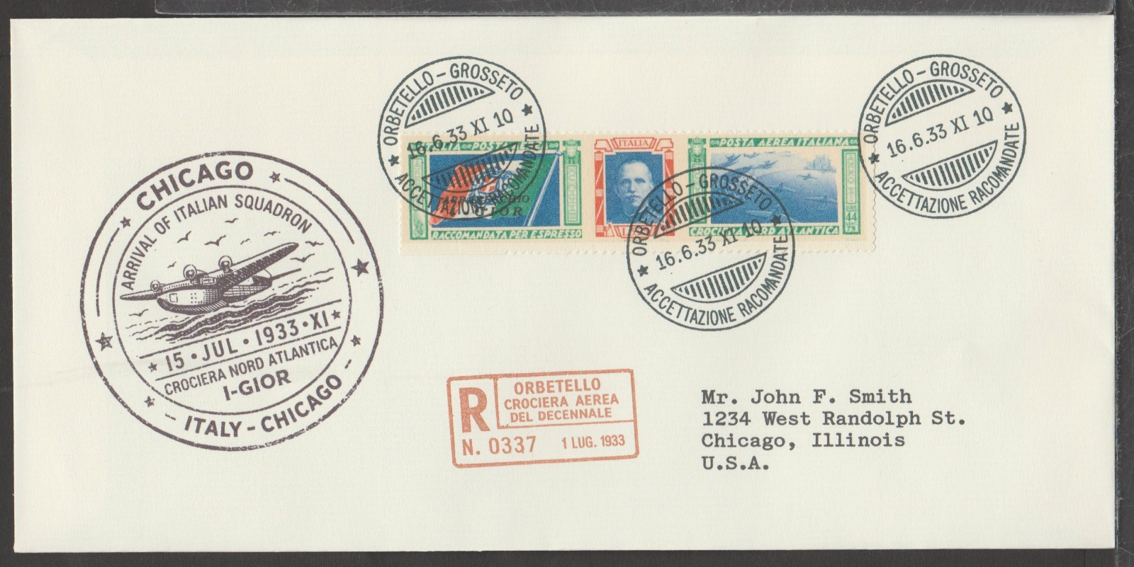 ✔️ ITALY 1933. RARE "Balbo Issue" Crociera Nord Atlantica REPRODUCTION COVER